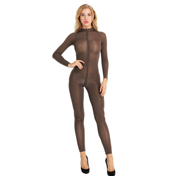 Womens Long Sleeves Sexy Bodysuit / Smooth Fiber Double Zipper Open Crotch Jumpsuit - EVE's SECRETS
